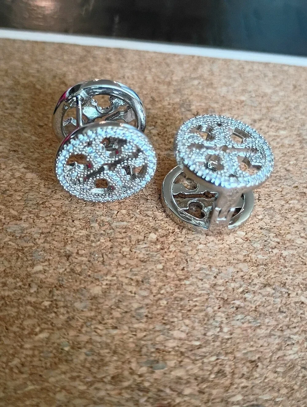 New Silver Tone Round Filigree Button-Style Earrings - Women's Jewelry